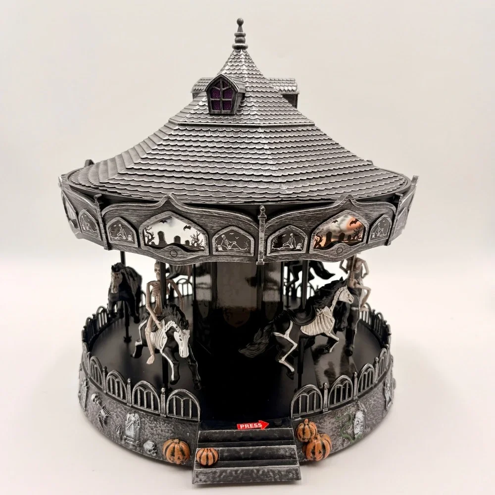 Toil and Trouble Halloween Carousel LED Light Up Rotating Spooky Gothic Decor
